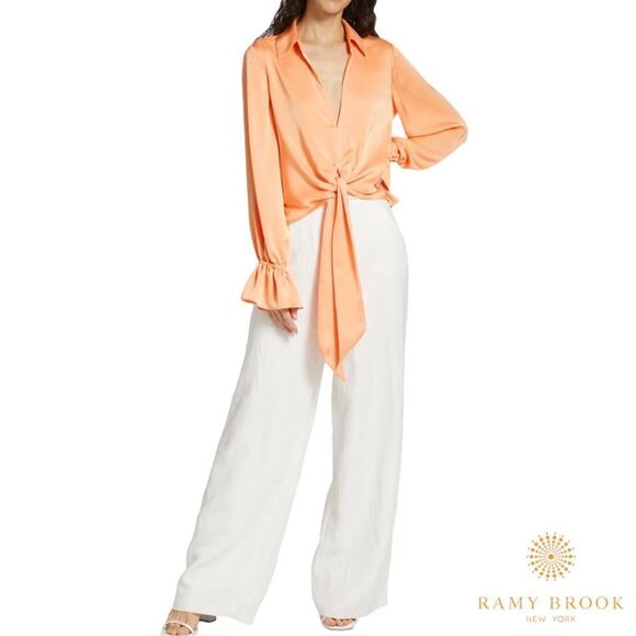 Ramy Brook **NWT** Carter Satin Self-Tie Blouse in Peach - Picture 6 of 8